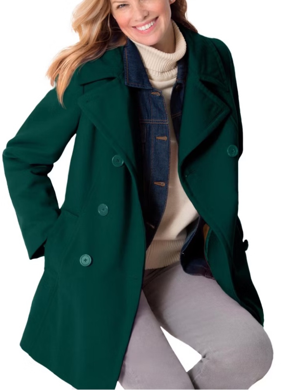 Steve Madden Dark Green Double-Breasted Peacoat